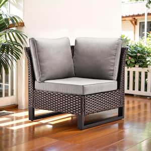 Valenta Brown Wicker Corner Outdoor Sectional Chair with Gray Cushions