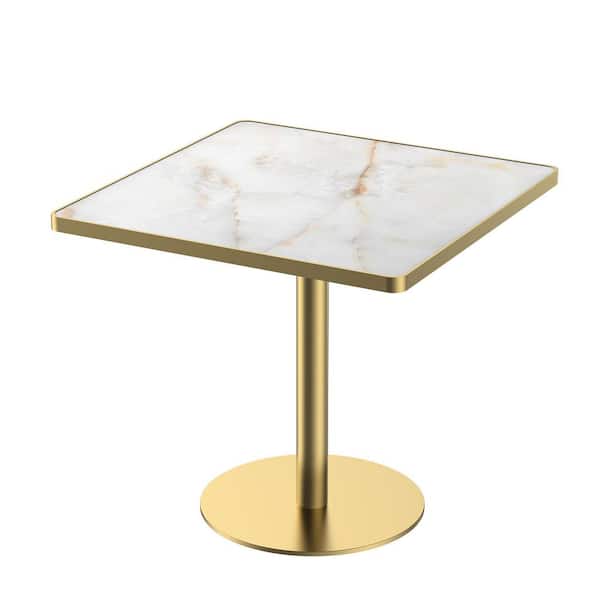 Square Dinning Table 31.5 inches Outdoor Bistro Table Tulip Table with Faux Marble top, Sturdy Metal Frame Diameter