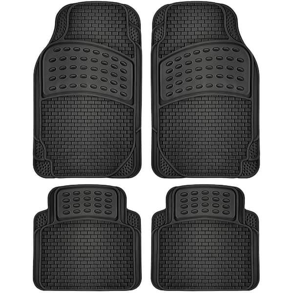 OxGord 4pc Rubber Floor Mats Universal Fit Front Driver Passenger Seat for Car SUV Van and Truck - Brick Style - Black