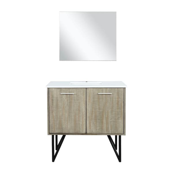 Lancy 36 in W x 20 in D Rustic Acacia Bath Vanity, White Quartz Top and 28 in Mirror