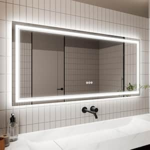 60 in. W x 28 in. H Large Rectangular Frameless LED Light Anti-Fog Wall Mount Bathroom Vanity Mirror in White