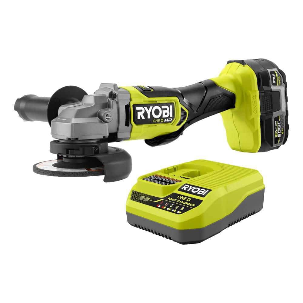 RYOBI ONE+ HP 18V Brushless Cordless Angle Grinder Kit with 4.0 Ah HIGH PERFORMANCE EDGE Battery and Charger (PBLAG02K1SB)