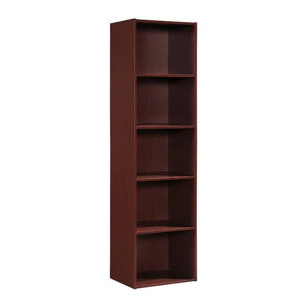 59 in. Tall Mahogany Wood 5-Shelf Bookcase with Open Storage 5-Tier Bookshelf for Home or Office