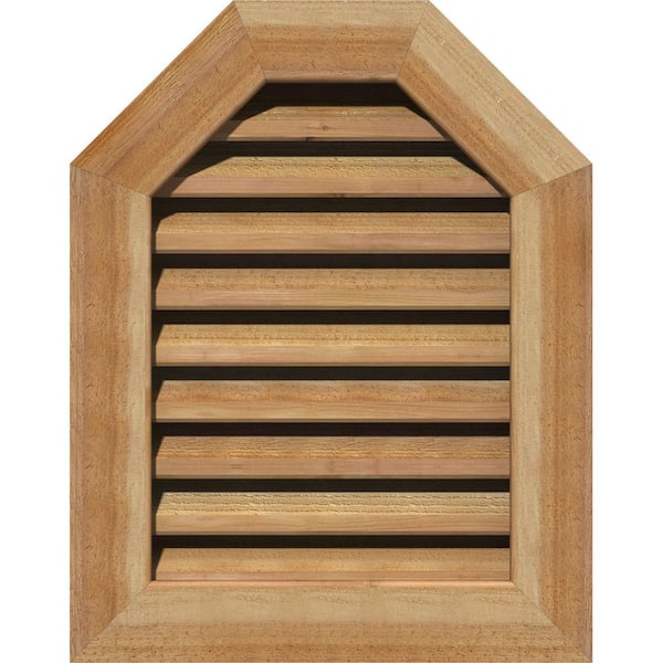 Ekena Millwork 23" x 27" Octagon Rough Sawn Western Red Cedar Wood Paintable Gable Louver Vent Functional