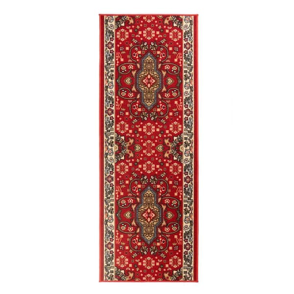 Custom Size Runner Rug Isfahan Red 31 in. W x 192 in. L Stair Runner (41.29 sq. ft.)