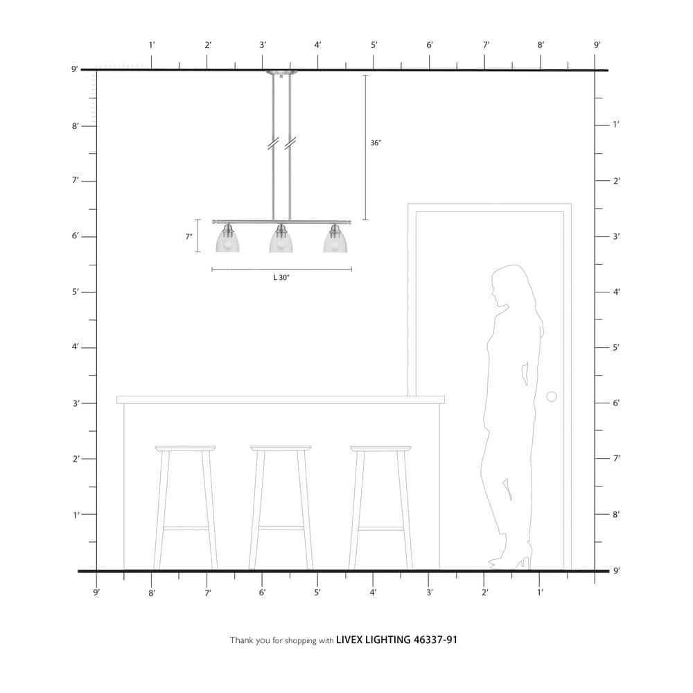 Elegant Brushed Nickel 3-Light Linear Chandelier with Hand-Blown Glass Shades