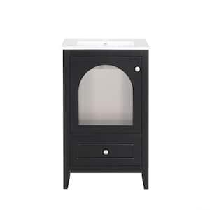 20 in. W x 18.3 in. D x 34 in. H Single Sink Freestanding Bath Vanity in Black with White Ceramic Top and Storage