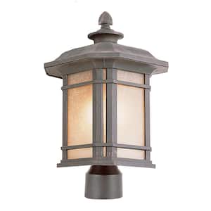 San Miguel 1-Light Rust Outdoor Lamp Post Light Fixture with Tea Stained Glass