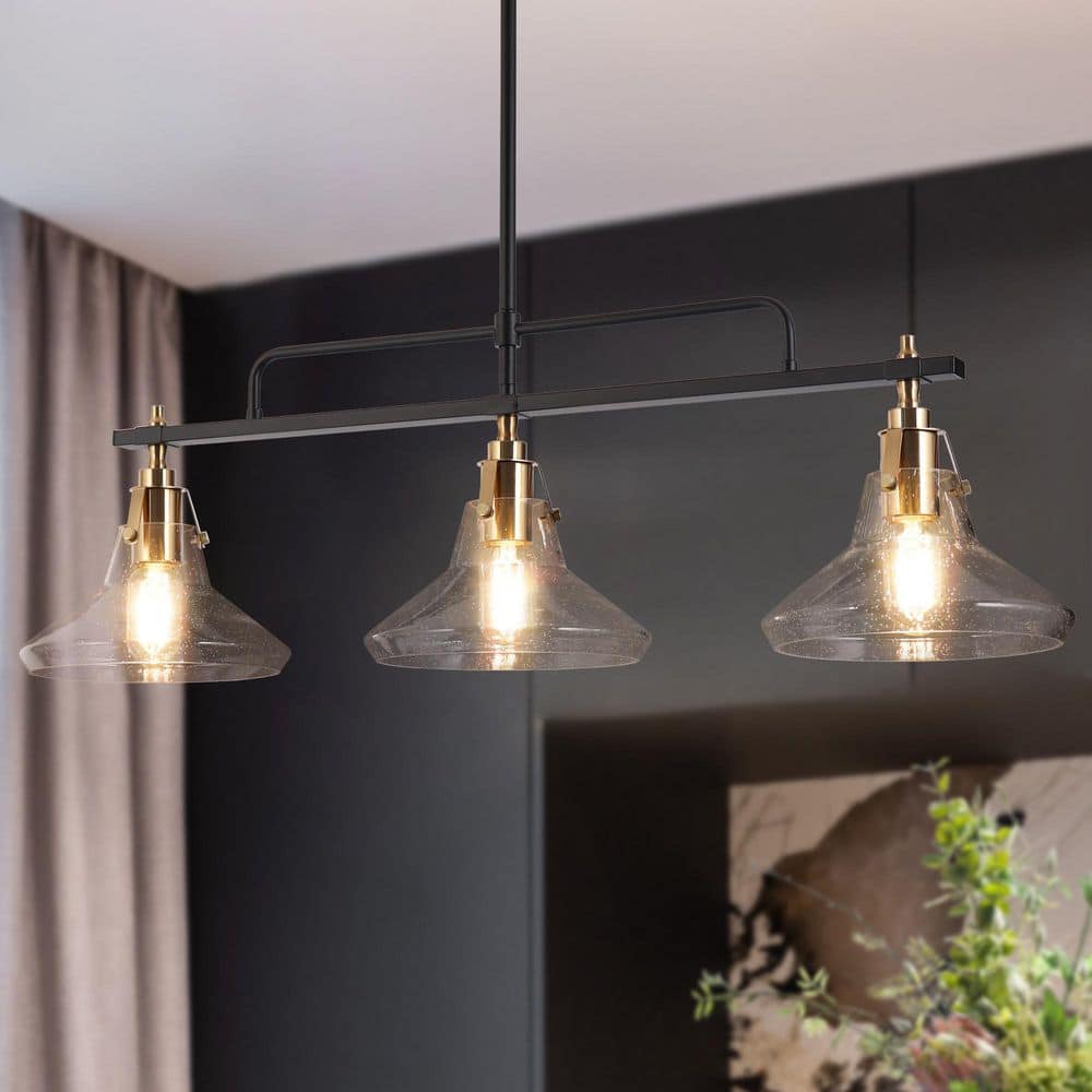 Tencanonia Modern 3-light Black and Brass Island Lamp with Seeded Glass Shade, 33.5 in. Pendant Light for Dining Room price history on PriceWatchPro