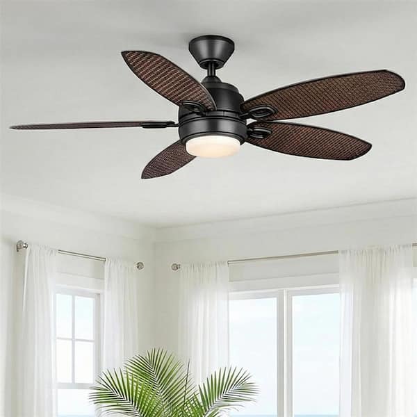 Daniel Island 52 in. White Color Changing Integrated LED Outdoor Matte Black Ceiling Fan with Light Kit and Remote