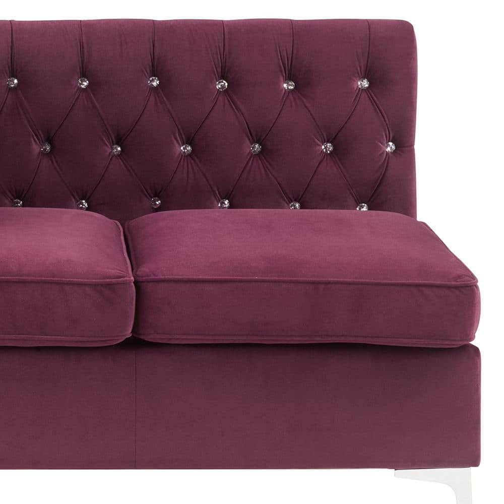 Jaszira Burgundy Velvet Modular Sofa with Gold-Tipped Legs