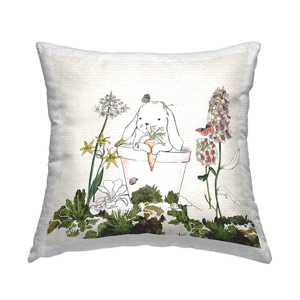 Stupell Industries Bunny Flower Pot Botanical Lilac Floral Blooms Multi-Color Square Outdoor Throw Pillow