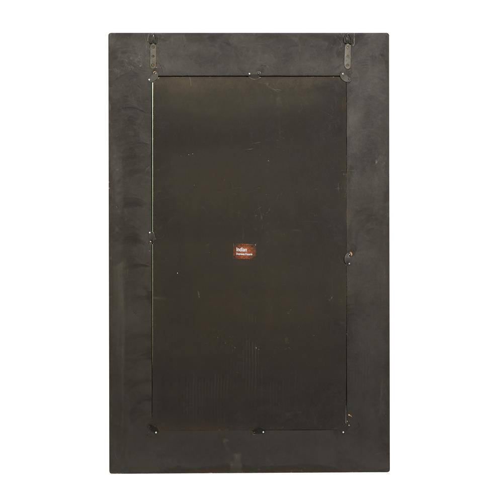 Rectangular Black Wood Wall Mirror with Floral Inlay