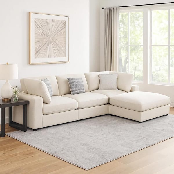 Serena 82 in. Square Arms 4-Piece Fabric Rectangle Modular Sectional Sofa in. Beige
