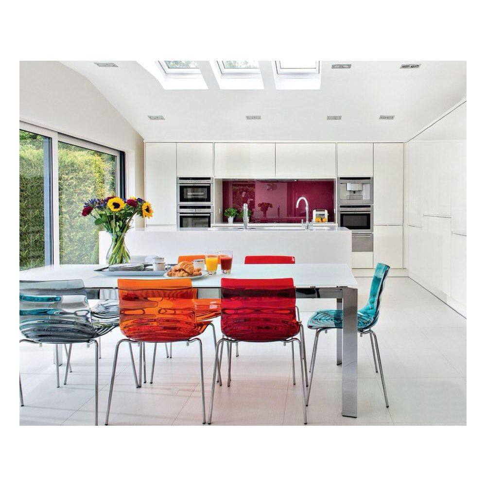 Astor High Transparent Blue Metal Side Chair with Water-Drop Design