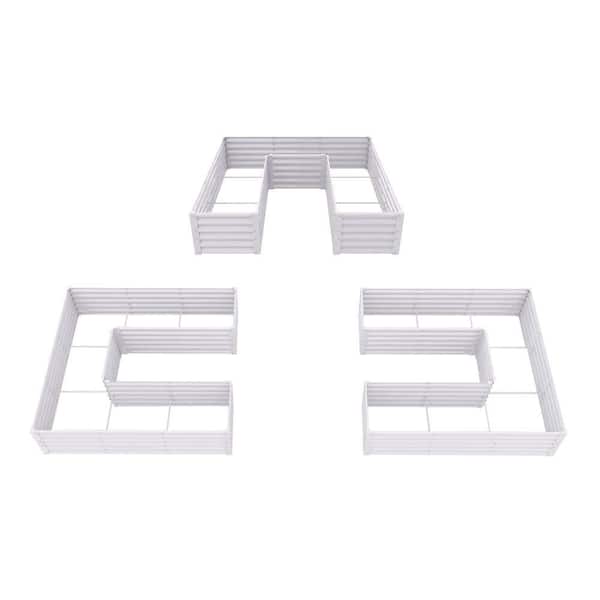 74 in. x 74 in. x 18 in. Antique White U-Shaped Outdoor Metal Raised Garden Bed, Planter Box for Vegetables (3-Pack)