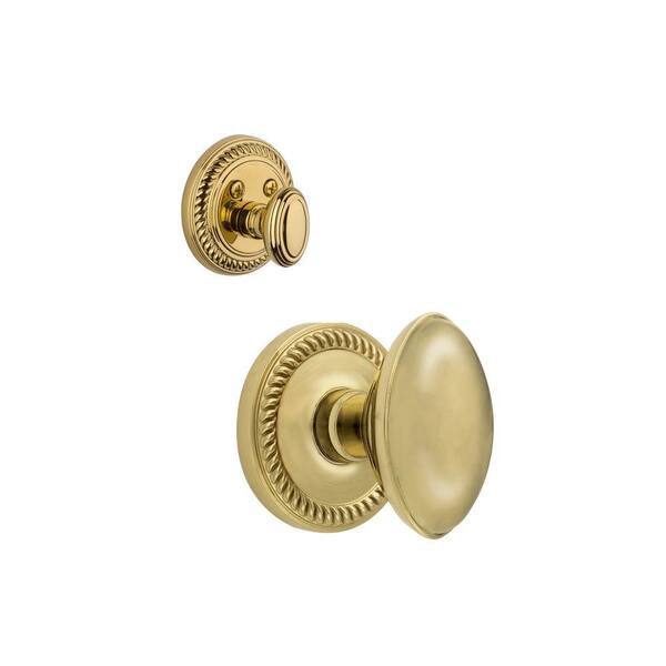 Grandeur Newport Single Cylinder Lifetime Brass Combo Pack Keyed Differently with Eden Prairie Knob and Matching Deadbolt