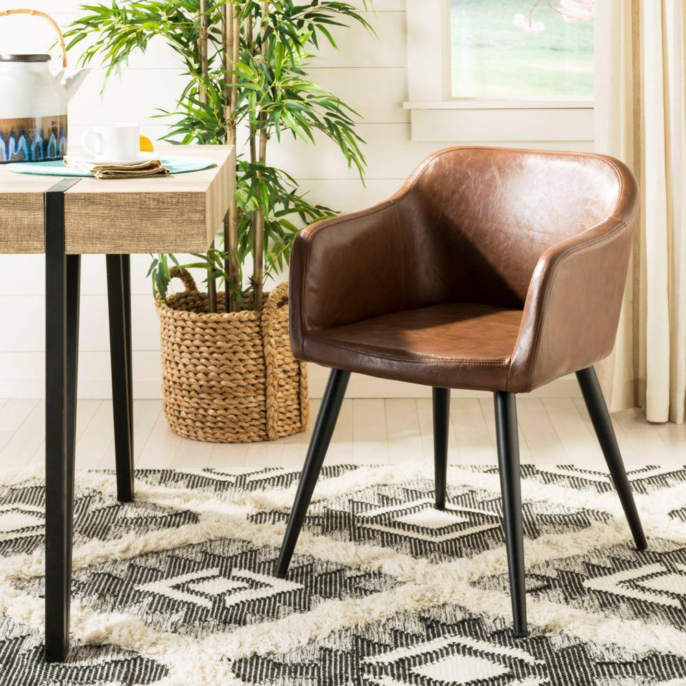 Brown Faux Leather Accent Chair with Black Legs