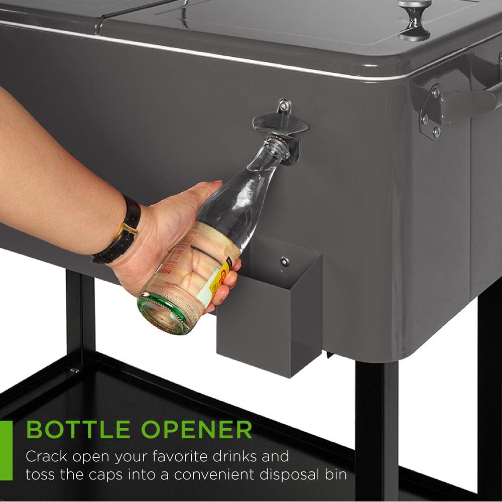 Gray 80-Quart Steel Rolling Cooler Cart with Wheels and Bottle Opener