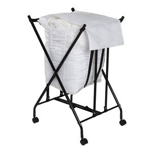 Black/White Single Bounce Back No Bend Laundry Hamper with Wheels