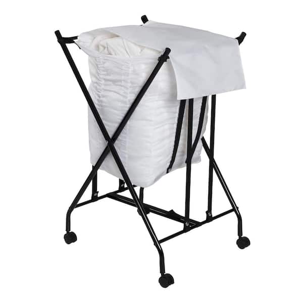 Honey-Can-Do Black/White Single Bounce Back No Bend Laundry Hamper with Wheels