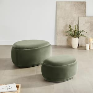 Isolde Green Fabric Round Ottoman with Storage Large Size Coffee Table Boucle for Living Room (Set of 2)