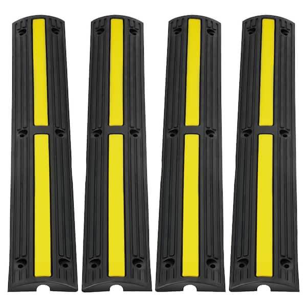 4PCS Floor Cable Protector Ramp 3.28 ft. 1 Channel Rubber Speed Bump 18000lbs. Load Wire Cover for Garage Garden Outdoor