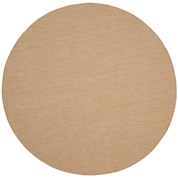 Courtyard Natural/Cream 4 ft. x 4 ft. Solid Distressed Indoor/Outdoor Patio  Round Area Rug
