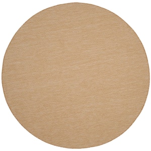 Courtyard Natural/Cream 8 ft. x 8 ft. Solid Distressed Indoor/Outdoor Patio  Round Area Rug