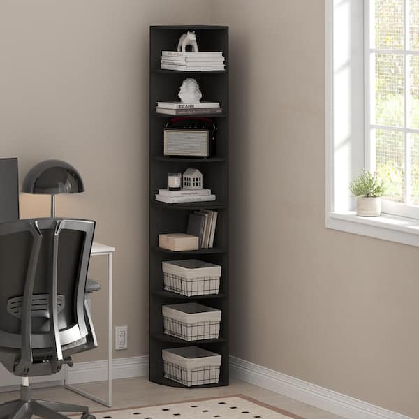 Furinno Econ 70.87 in. Tall Espresso Wood 8-Shelf Corner Bookcase