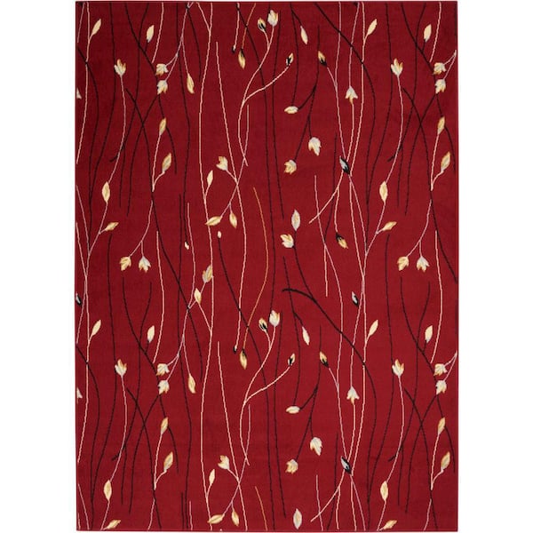 Grafix Red 5 ft. x 7 ft. Floral Contemporary Area Rug