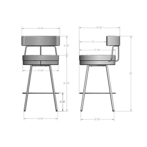 Urbana 26 in. Dark Grey PVC / Black Metal Swivel Counter Stool