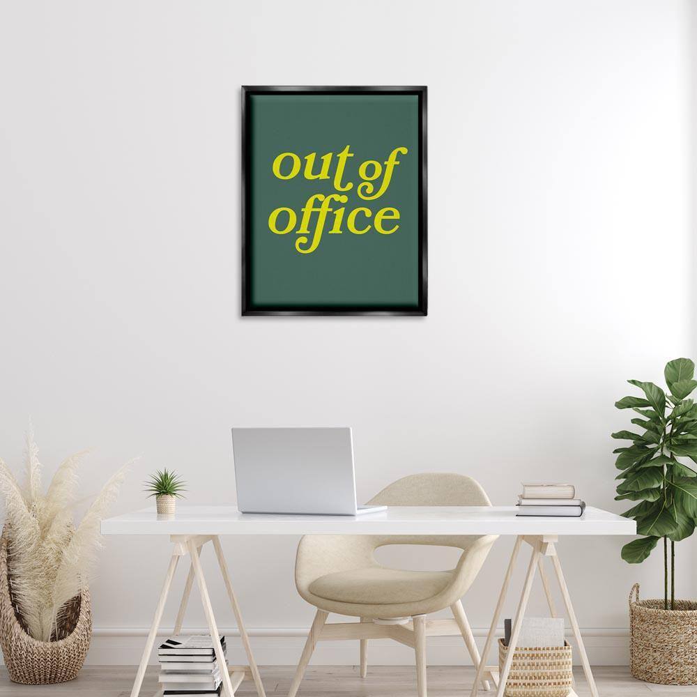 Minimal Out Of Office by Victoria Barnes Black Floater Frame Typography Graphic Art Print 31 in. x 25 in.