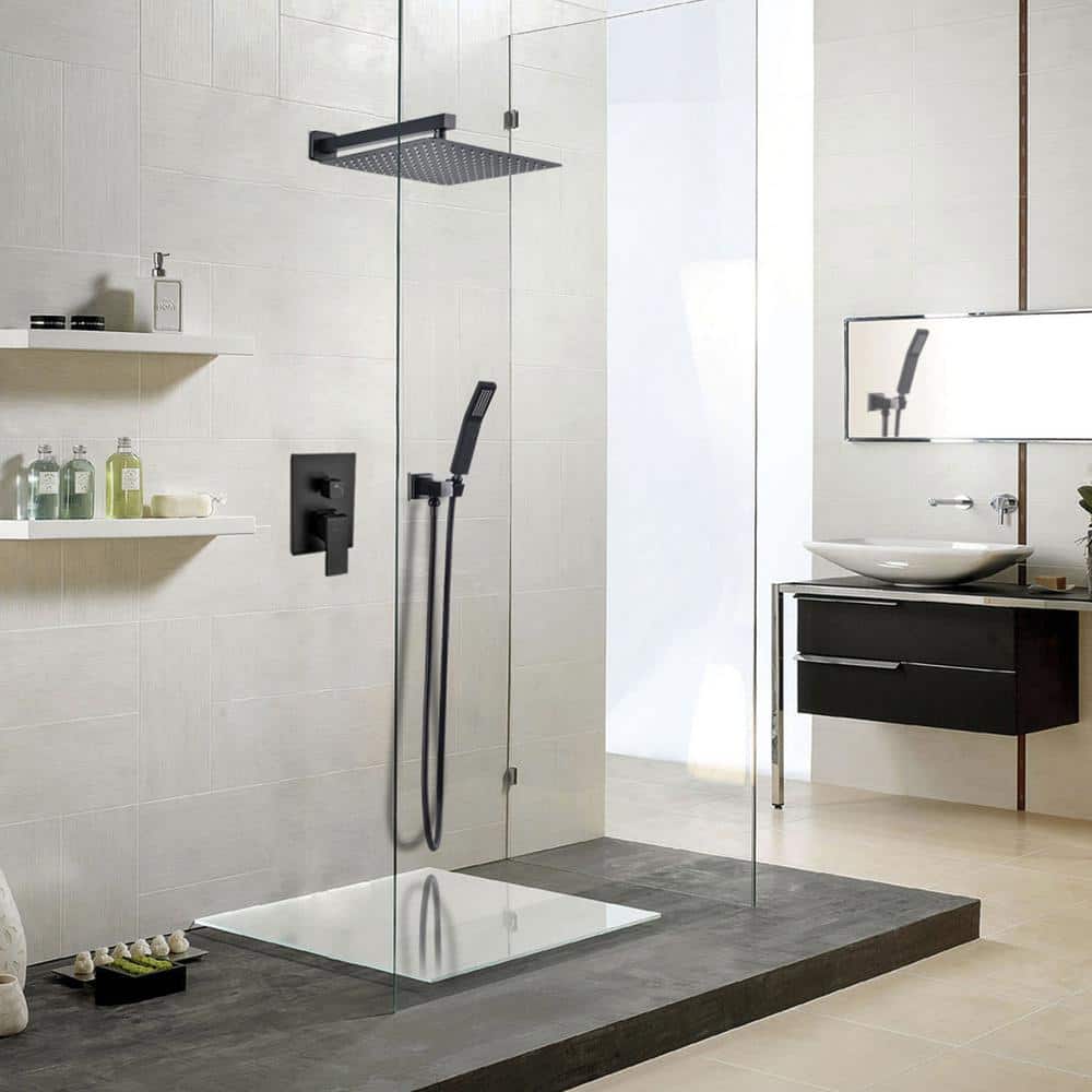 Large Matte Black Stainless Steel Square Wall Mounted Shower System