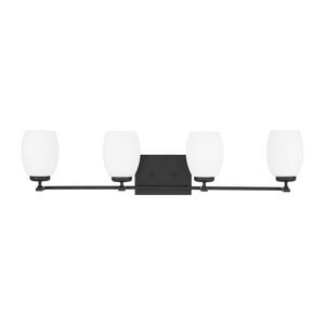 Catlin 33.75 in. 4-Light Midnight Black Vanity Light with Etched White Inside Glass Shades