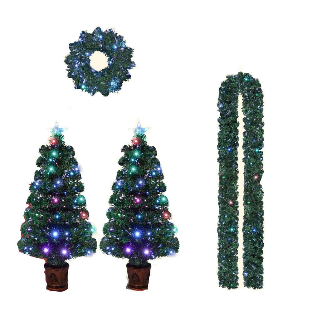 3 ft. Pre-lit Optical Fiber Artificial Christmas Tree 4-Piece Christmas Set