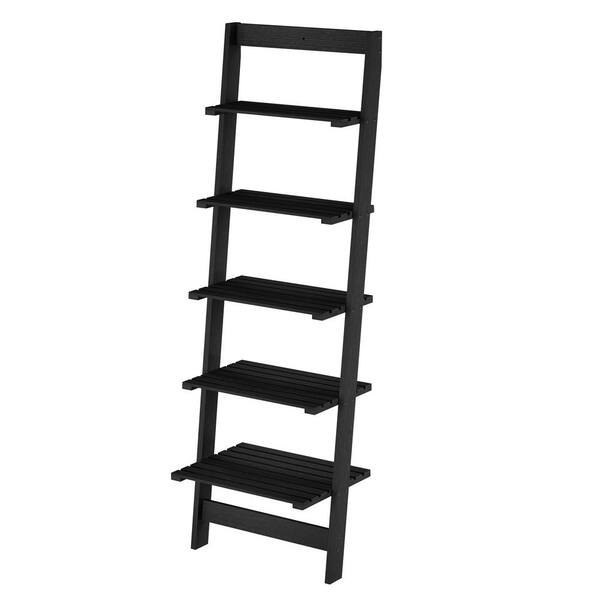 Lavish Home 50 in. Black Wooden 5-Shelf Leaning Ladder Bookcase with 5-Tiers