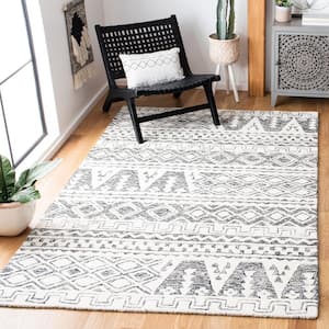 Abstract Ivory/Black 6 ft. x 6 ft. Tribal Square Area Rug