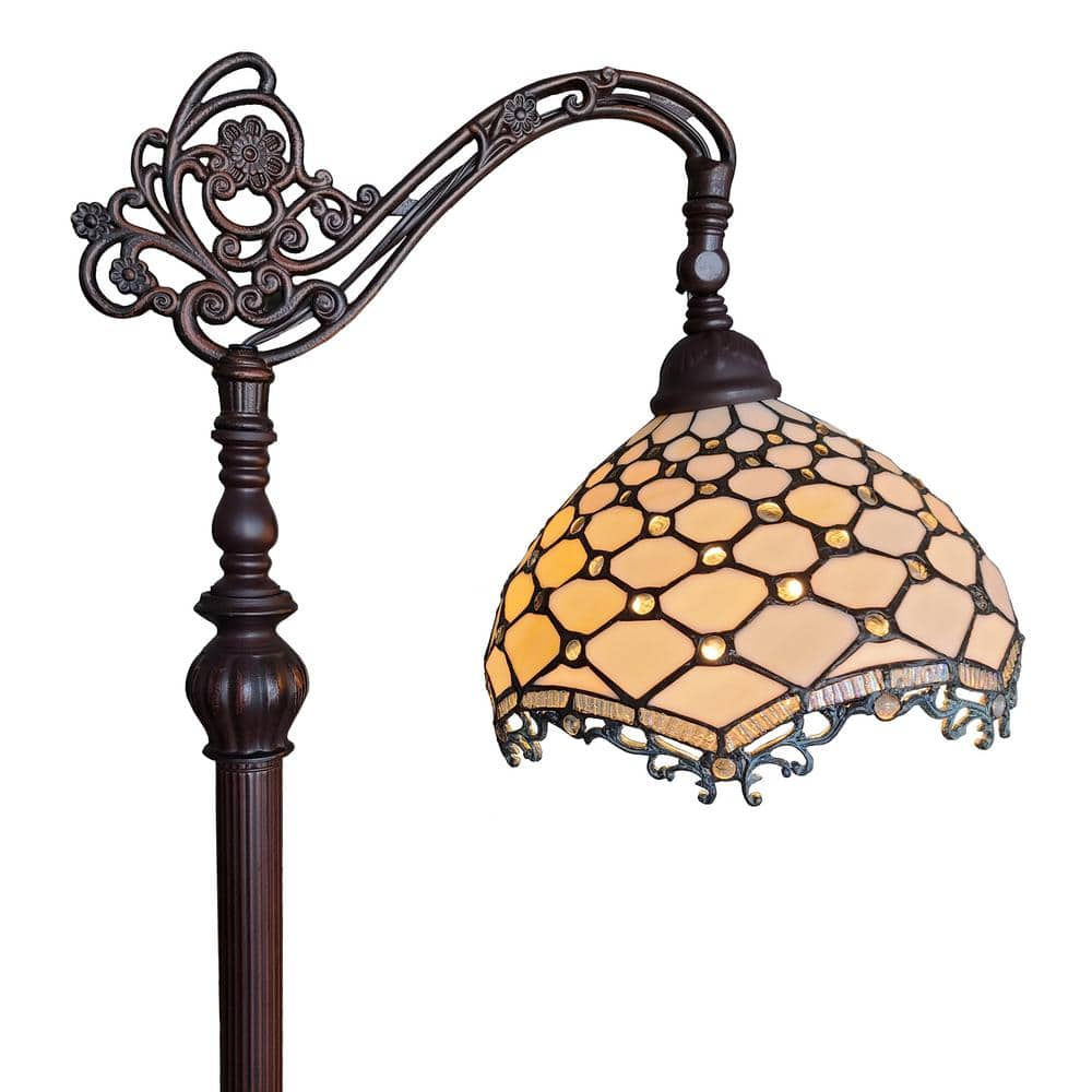 Amora Lighting 62 in. Tiffany Style Jeweled Reading Floor Lamp ...