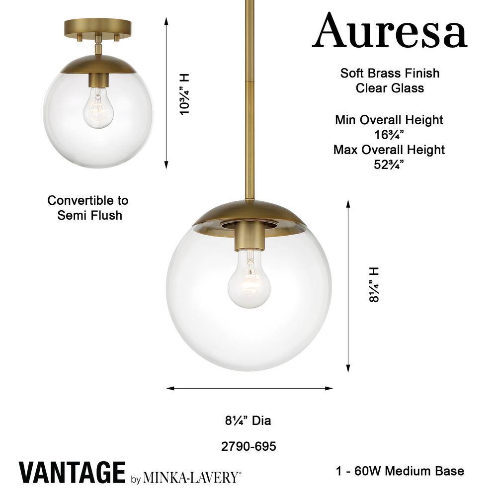 Auresa Modern Mini Pendant Light in Soft Brass with Clear Glass Orb