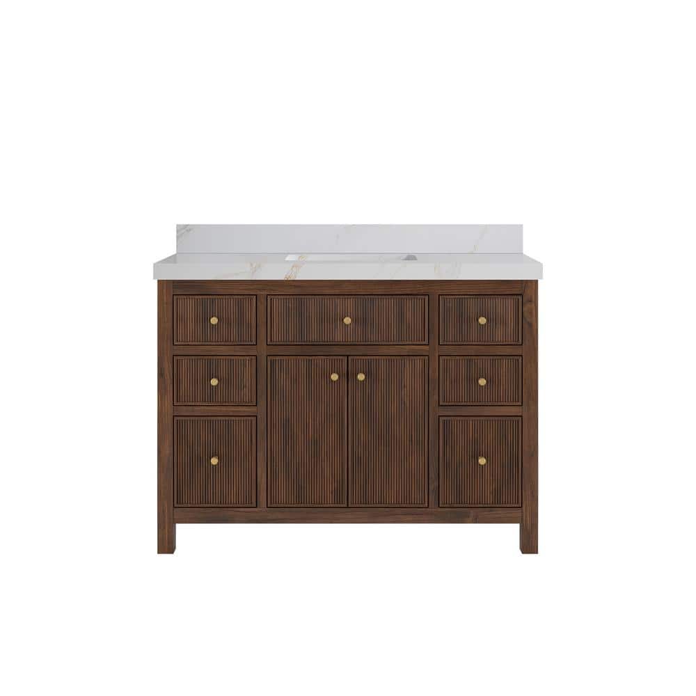 Sonoma Teak 48 in. Single Sink Freestanding Dark Walnut Bath Vanity with Calcutta Sienna Quartz Top Unassembled price history on PriceWatchPro