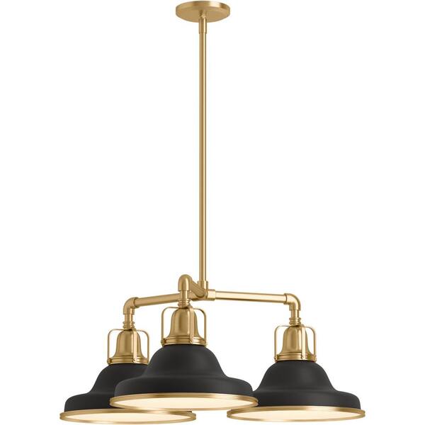KOHLER Hauksbee 3-Light Black with Brass Trim Linear Chandelier