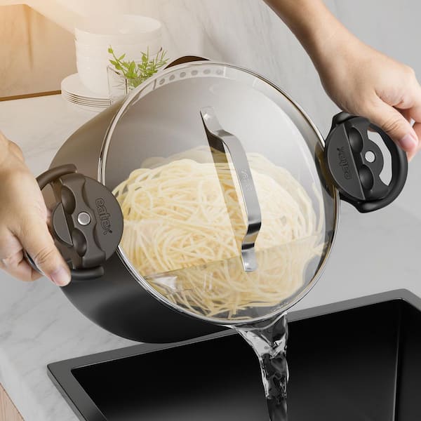 EATEX Black Ceramic Aluminum Nonstick Pasta Pot with Strainer and
