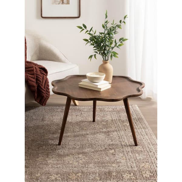 Alezar 30 in. Walnut Brown Round Wood Coffee Table
