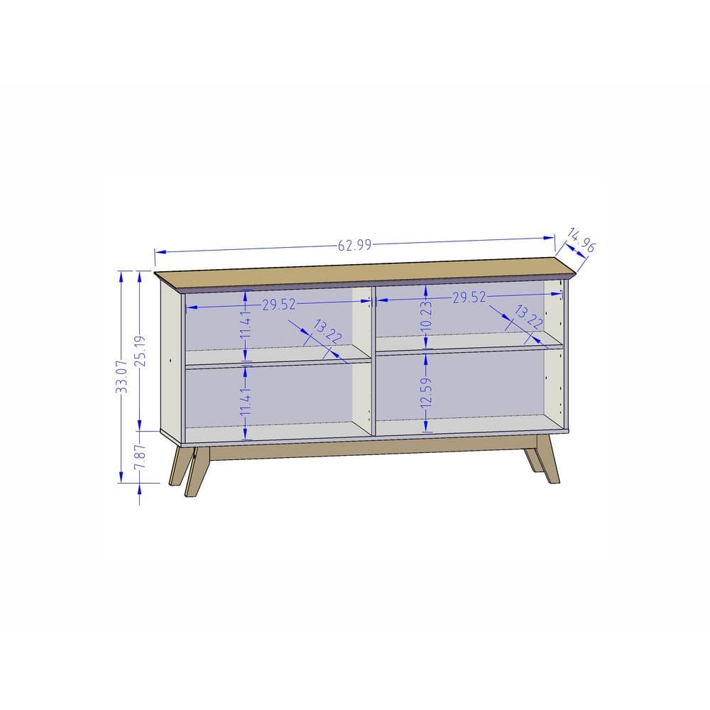 Off White and Cinnamon Mid-Century Modern Sideboard with Solid Wood Legs