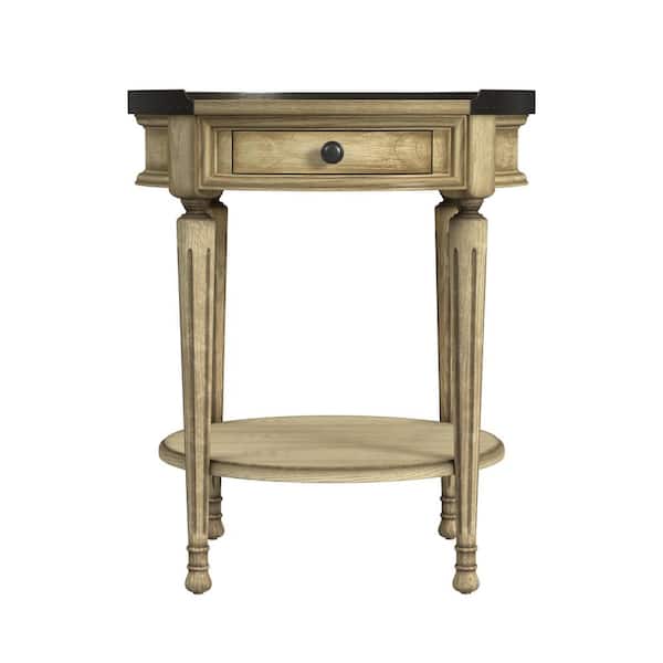 Sampson 22 in. W Beige Round Wood 1-Drawer End/Side Table