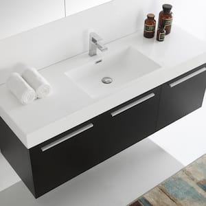 Vista 59 in. Vanity in Black with Acrylic Vanity Top in White with White Basin and Mirrored Medicine Cabinet