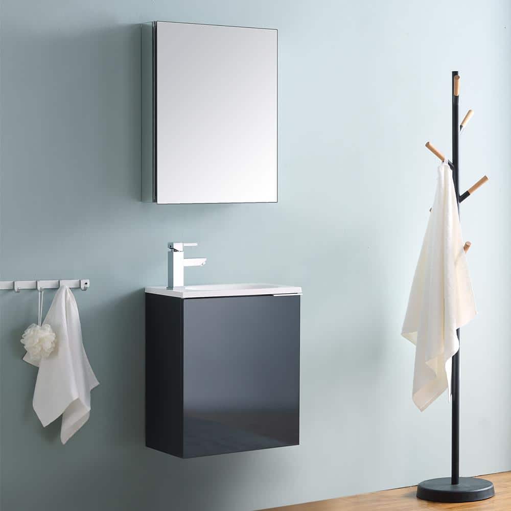 Valencia 20" Glossy Gray Wall-Mounted Vanity Set with Medicine Cabinet