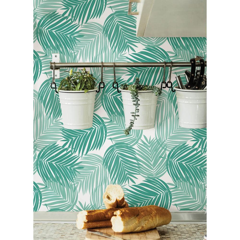 Tropical Teal Palm Leaf Peel and Stick Wallpaper
