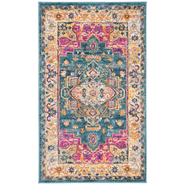 SAFAVIEH Madison Blue/Multi Doormat 2 ft. x 4 ft. Border Area Rug